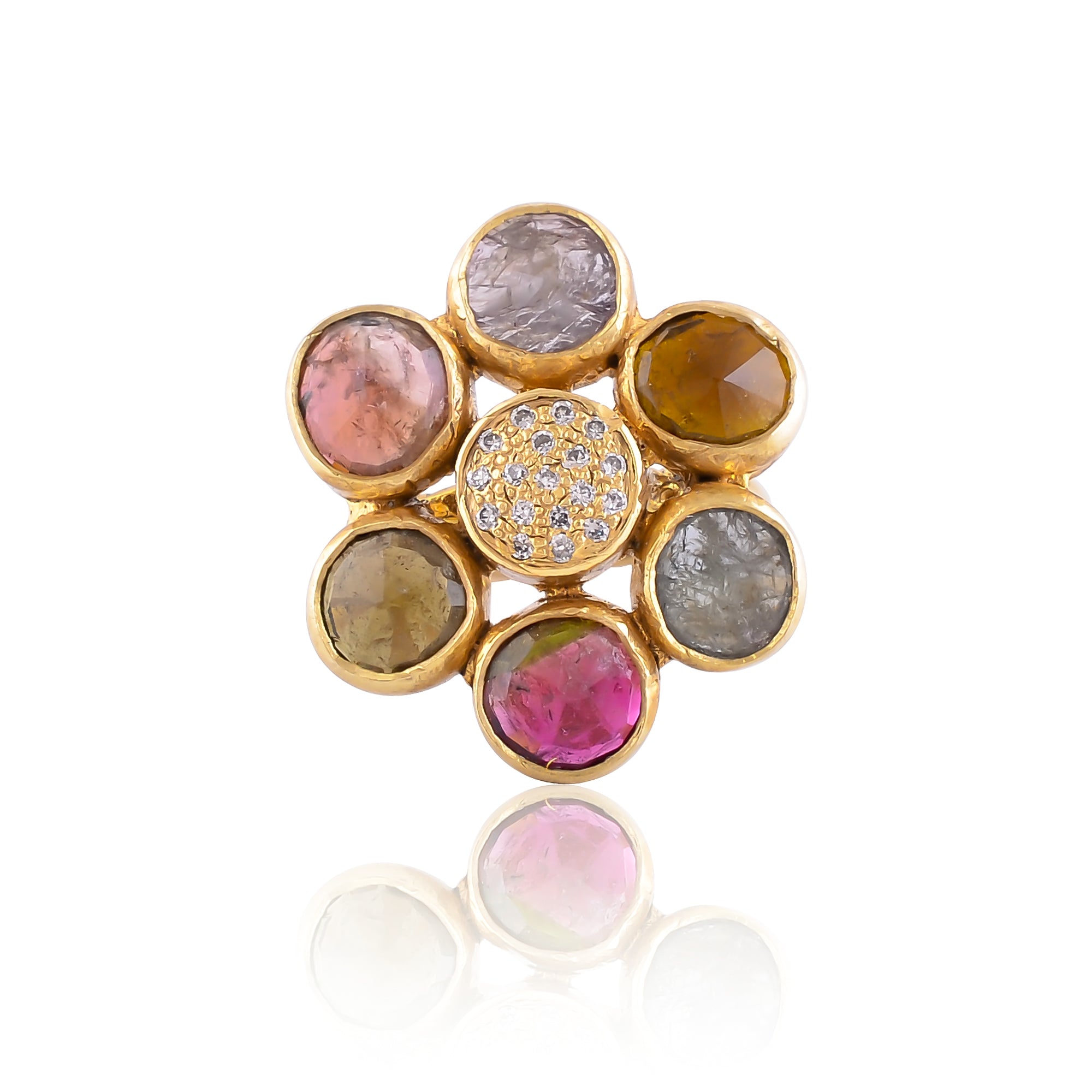 Buy Handcrafted Silver Gold Plated Multi Tourmaline / Zircon Ring