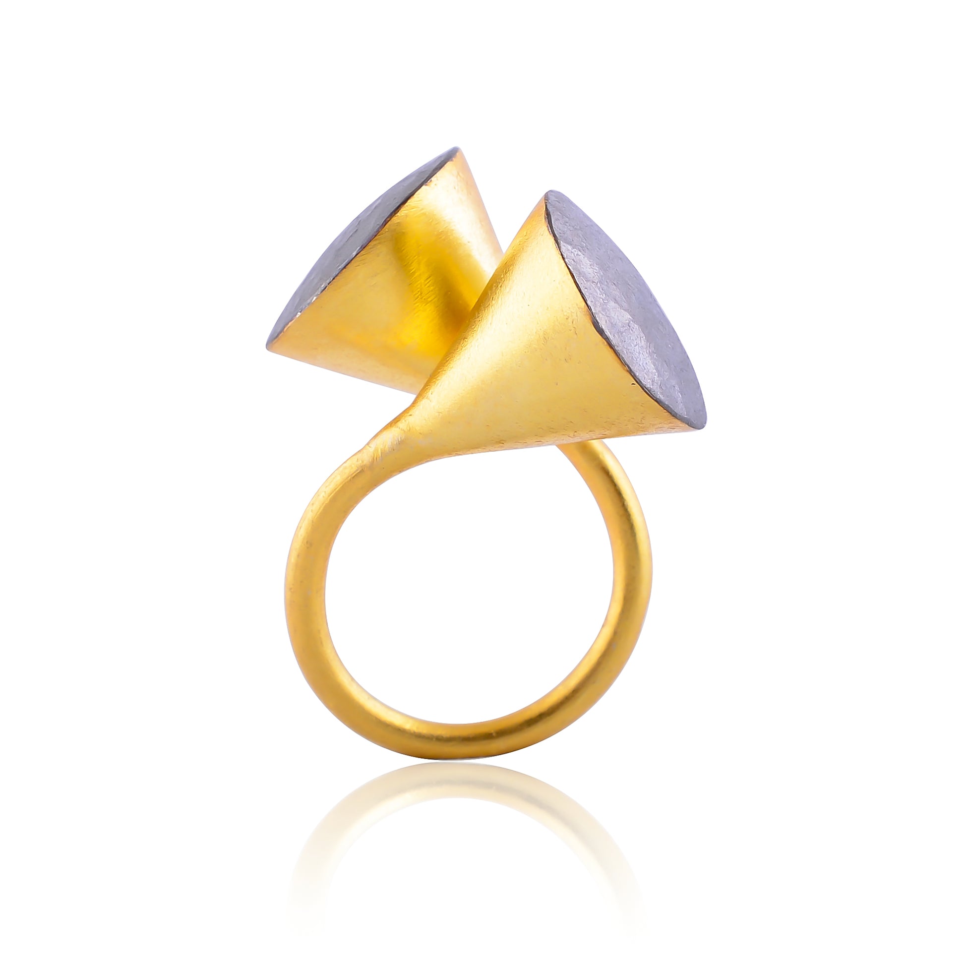 Buy Indian Handcrafted Silver Gold Black Plated Trumpet Ring