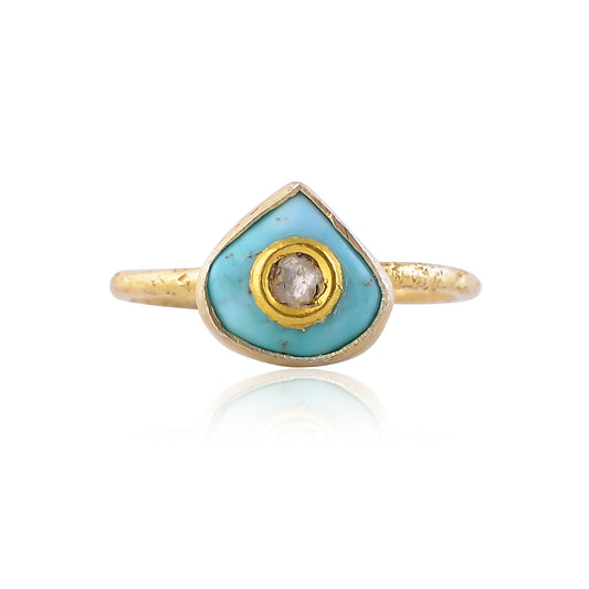 Buy Handcrafted Silver Gold Plated Turquoise/diamond Jadau Ring