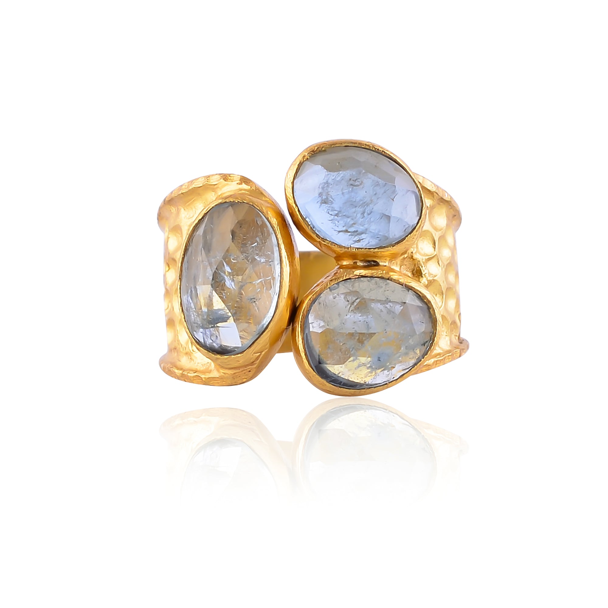Buy Indian Handcrafted Silver Gold Plated Aquamarine Ring
