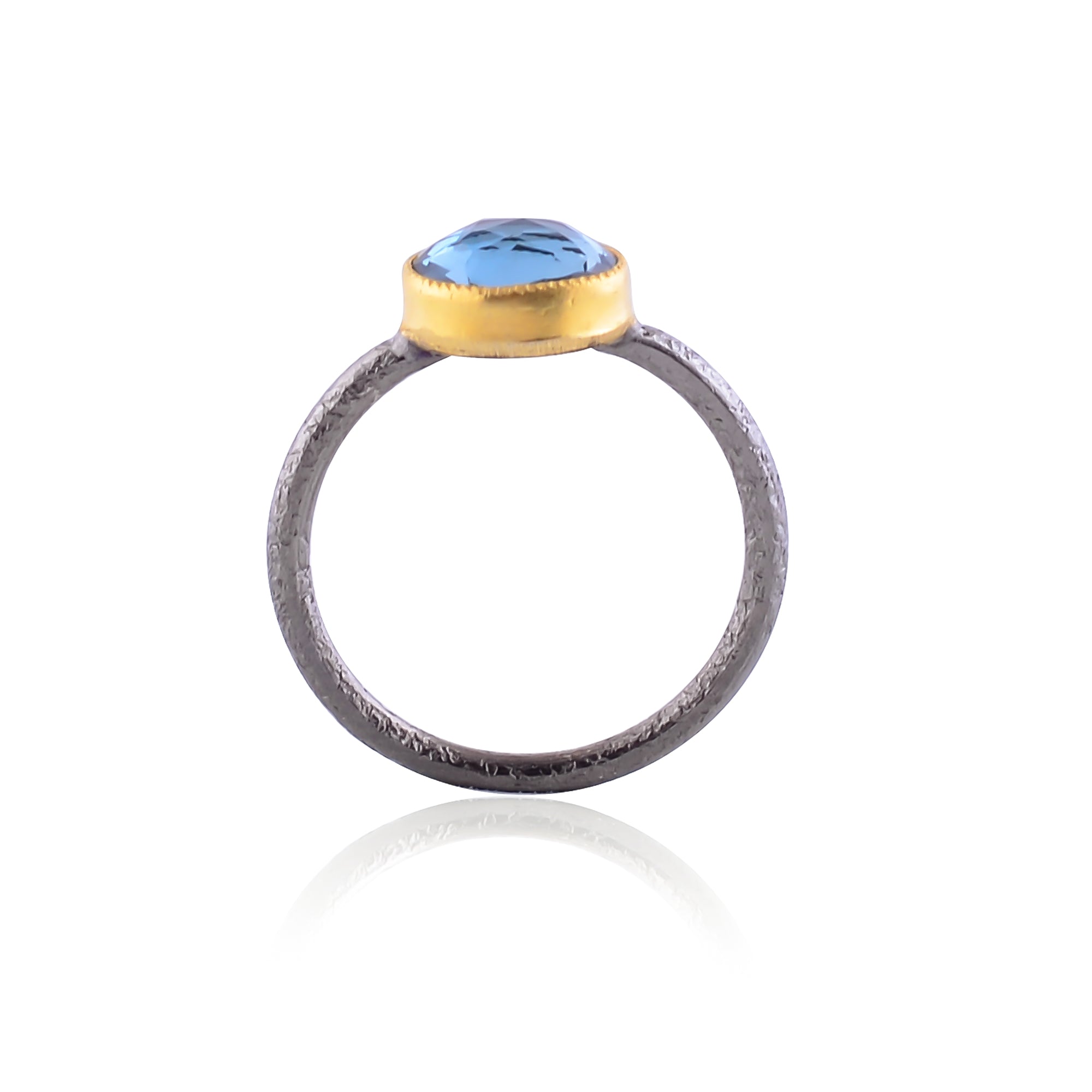 buy Handcrafter Sterling Silver Black Plated /gold Leafing Blue Topaz Ring