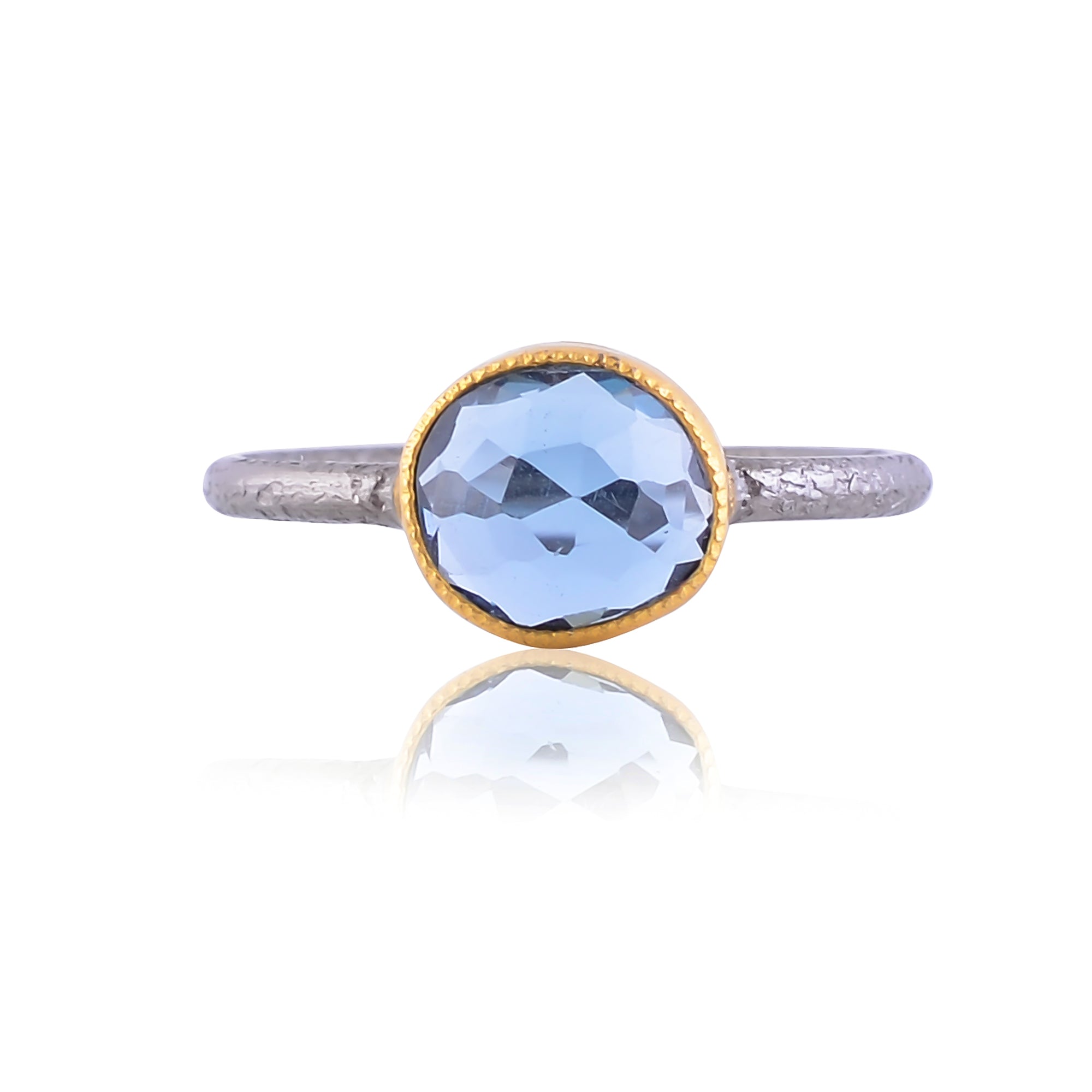 buy Handcrafter Sterling Silver Black Plated /gold Leafing Blue Topaz Ring