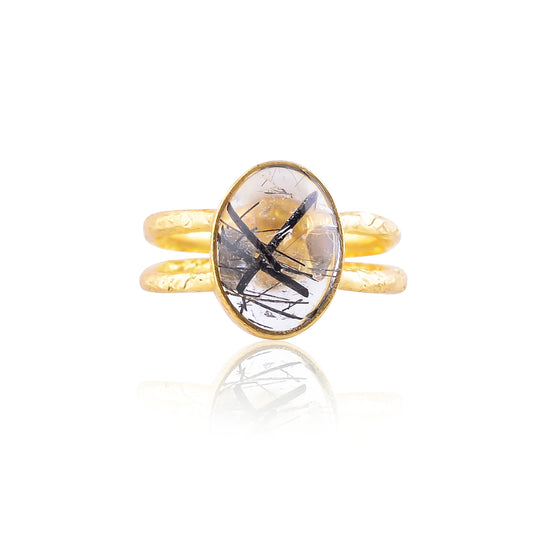 Buy Designer Handcrafted Silver Gold Plated Black Rutile Ring