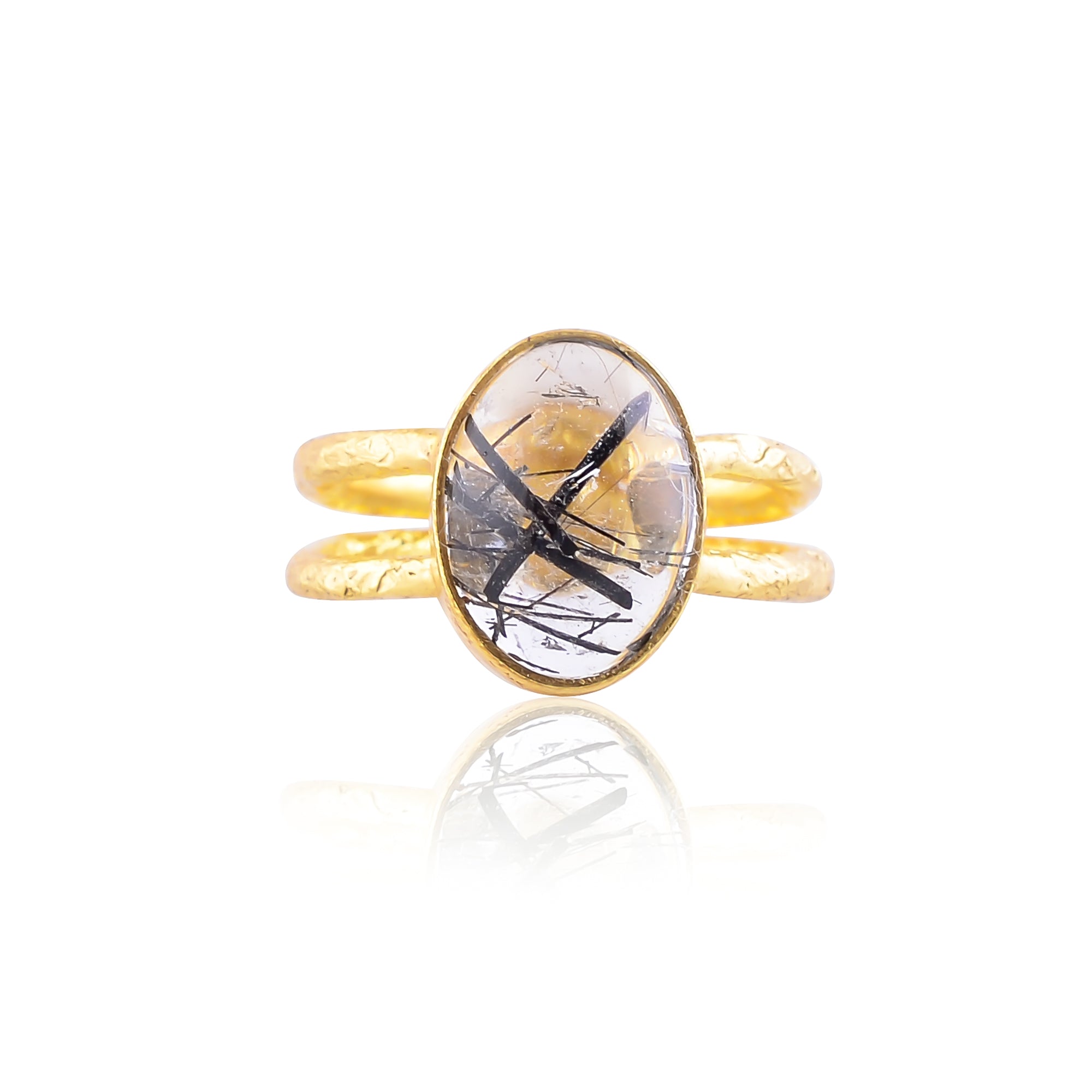 Buy Designer Handcrafted Silver Gold Plated Black Rutile Ring