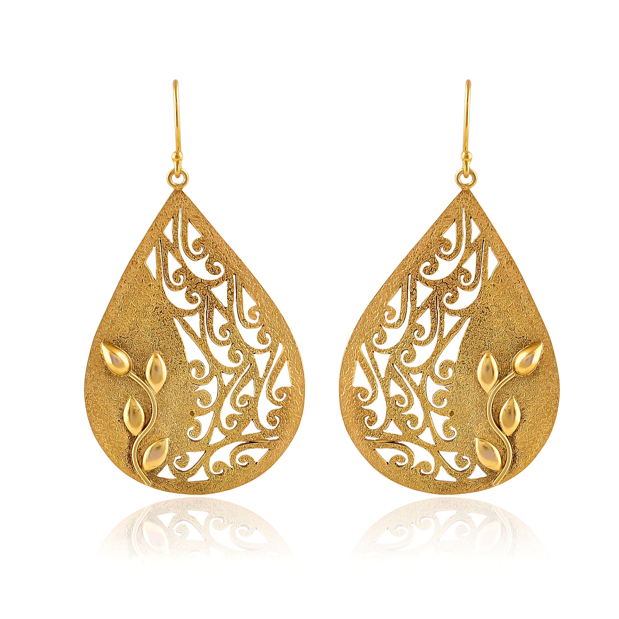 Floral 18-Karat Gold Filigree Drop Earrings - Ruby Lane
