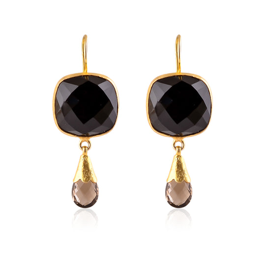 Buy Indian Hand Crafted Silver Gold Plated Black Onyx/smoky Drop Earring