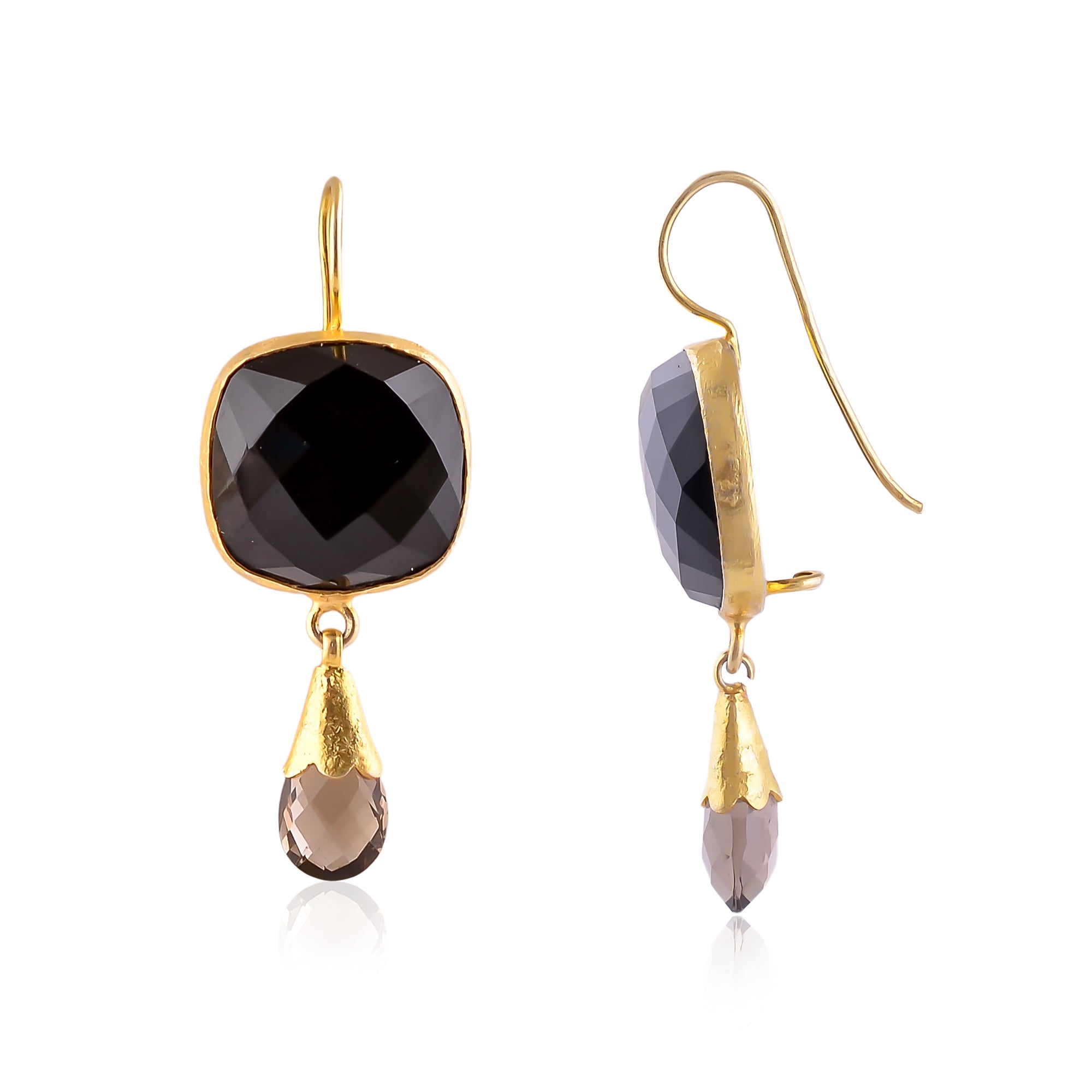 Buy Indian Hand Crafted Silver Gold Plated Black Onyx/smoky Drop Earring