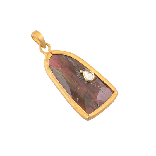 Silver Gold Plated Tourmaline Slice Pendant