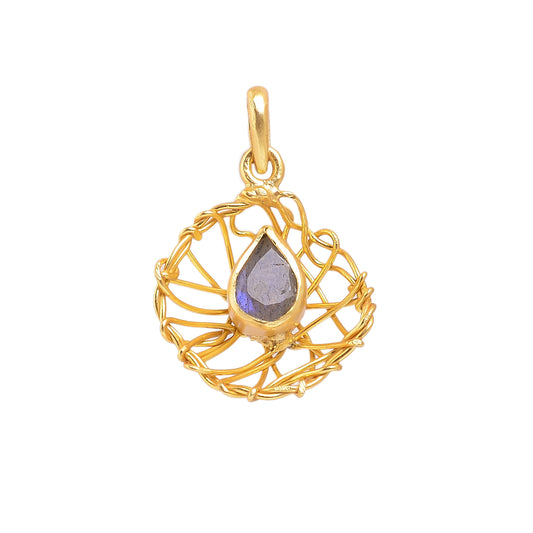 Buy Indian Handmade Silver Gold Plated Labrodrite Wire Pendant