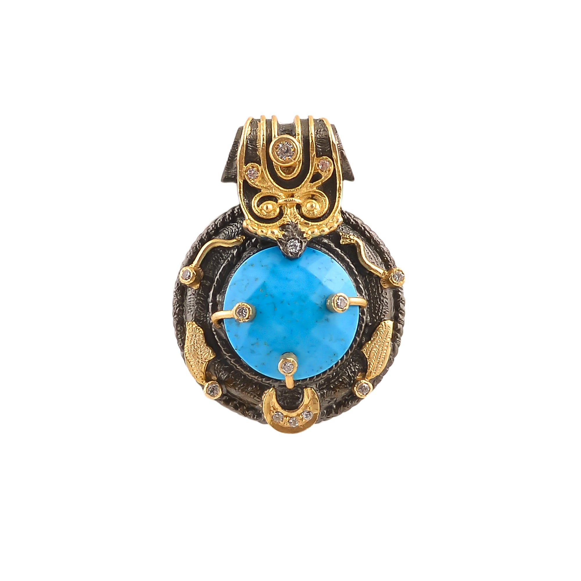 Buy Indian Handmade Silver Gold Black Plated Turquoise/ Zircon Pendant