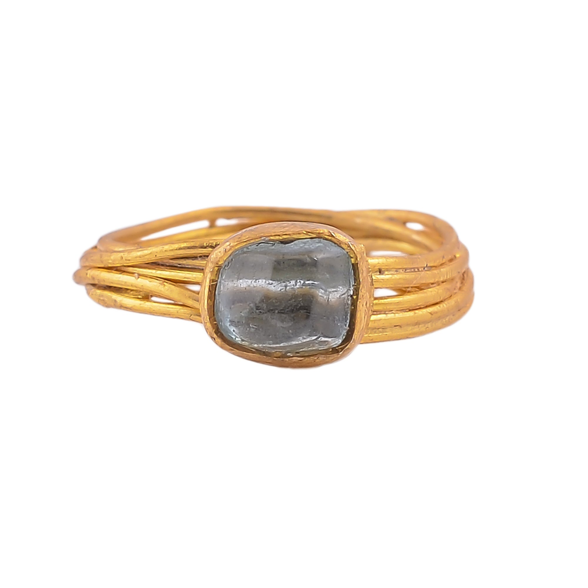 Buy Designer Handcrafted Silver Gold Plated Aquamarine Ring