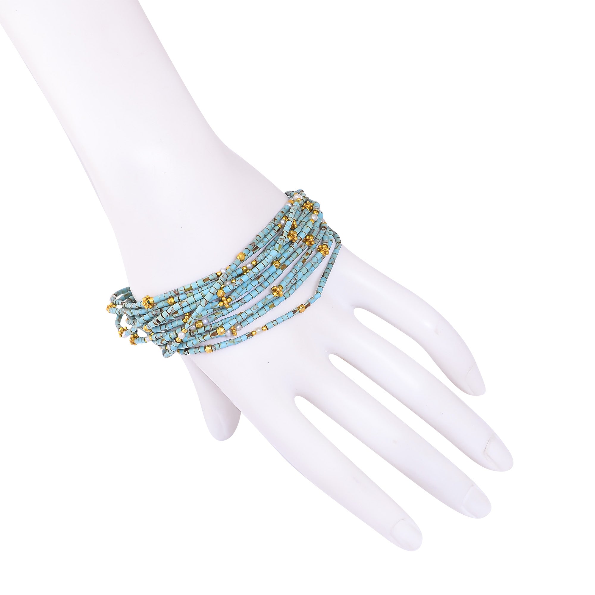 Buy Handmade Silver Gold Plated Turquoise Tubes Bunch Bracelet