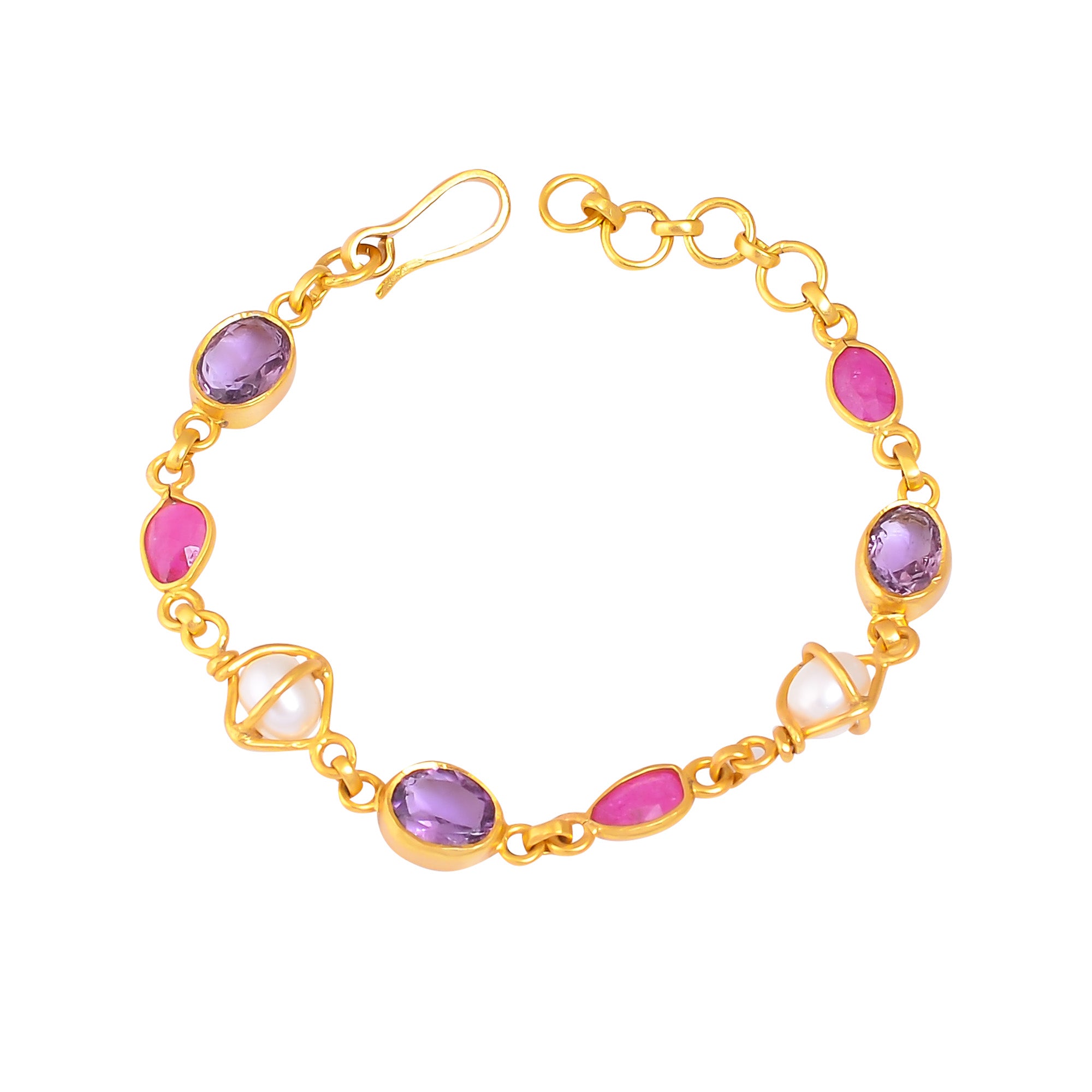 Buy Indian Handcrafted Silver Gold Plated Ruby/pearl/amethyst Bracelet