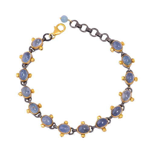 Buy Handcrafted Silver Gold Black Plated Aquamarine Bracelet