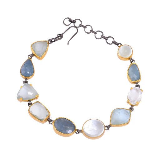 Buy Handmade Silver Gold Black Plated Aquamarine Bracelet