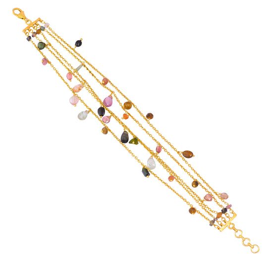 Buy Handmade Silver Gold Plated Multi Tourmaline Chain Bracelet