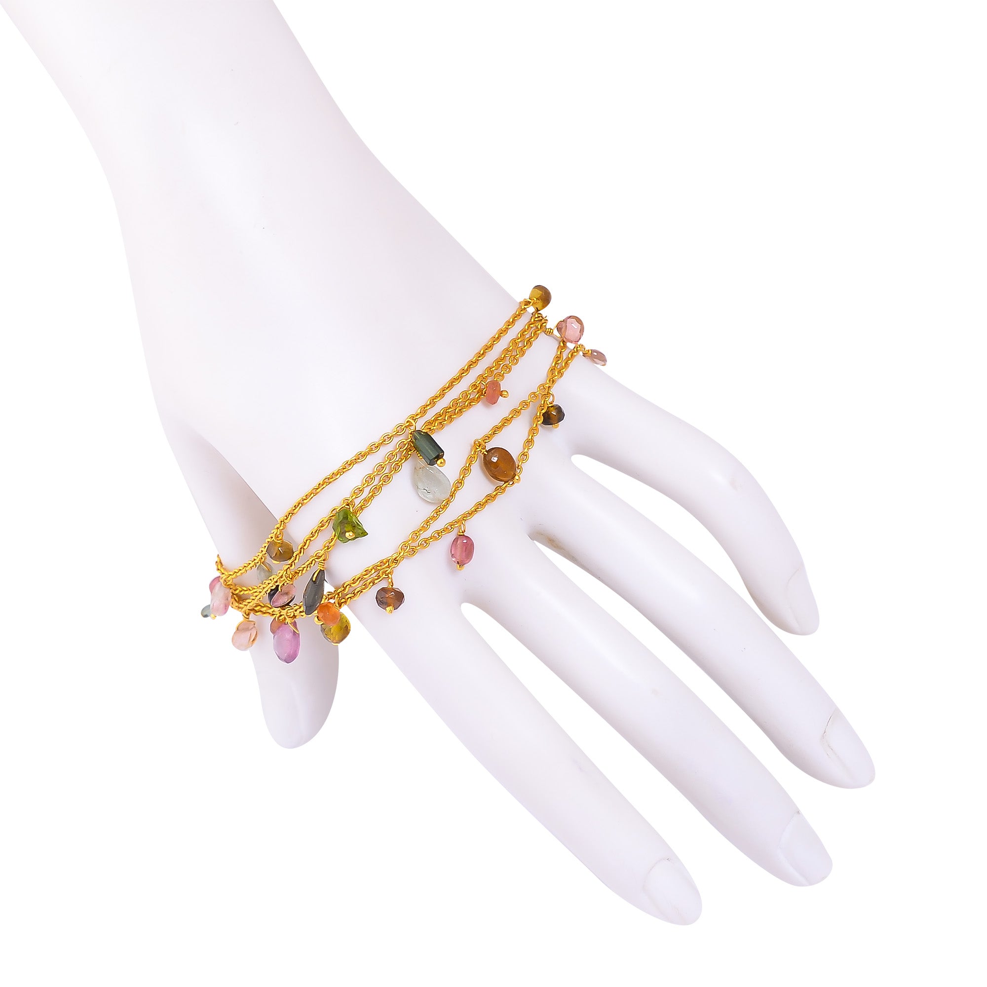 Buy Handmade Silver Gold Plated Multi Tourmaline Chain Bracelet