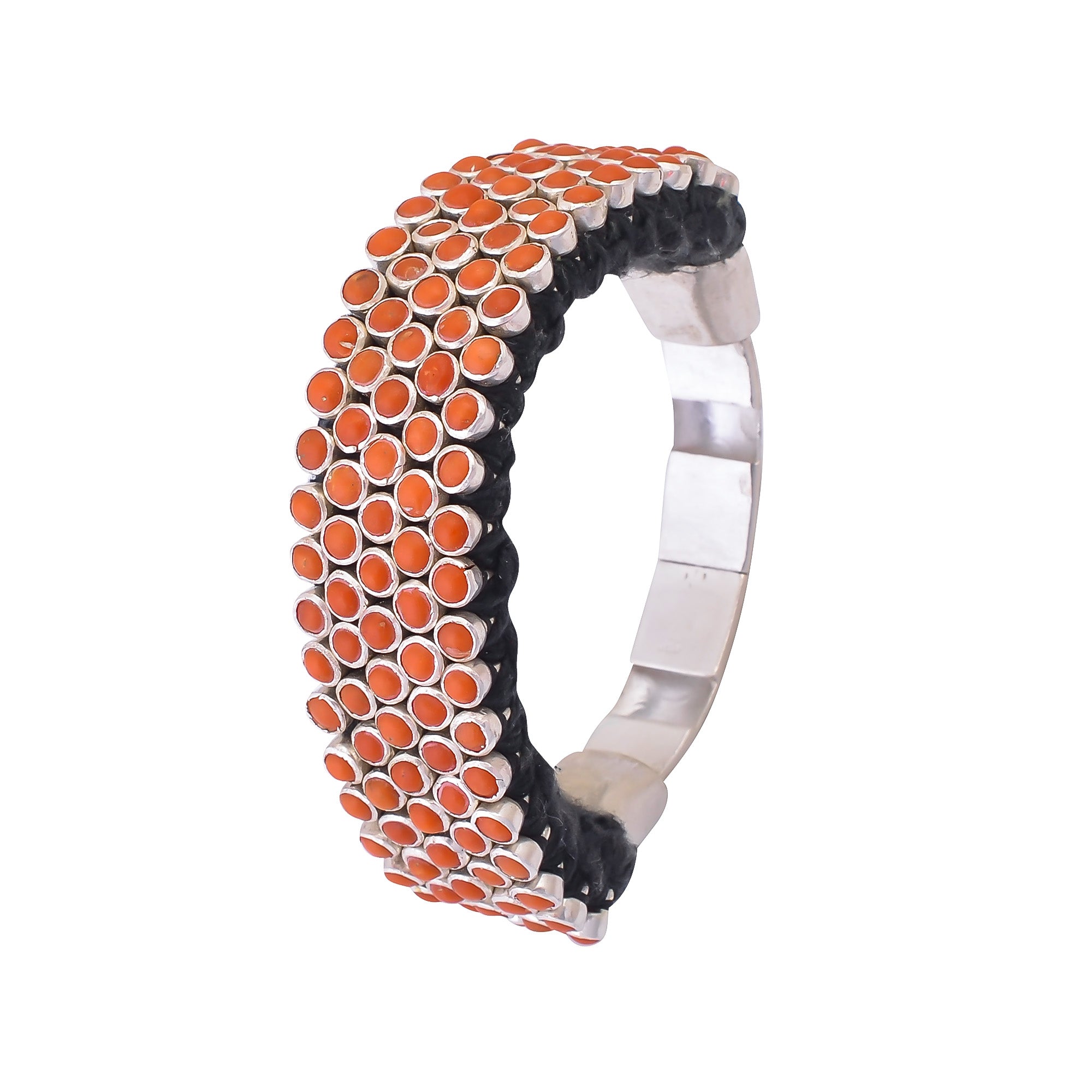 Buy Handmade Silver Coral Thread Weaving Openable Bracelet