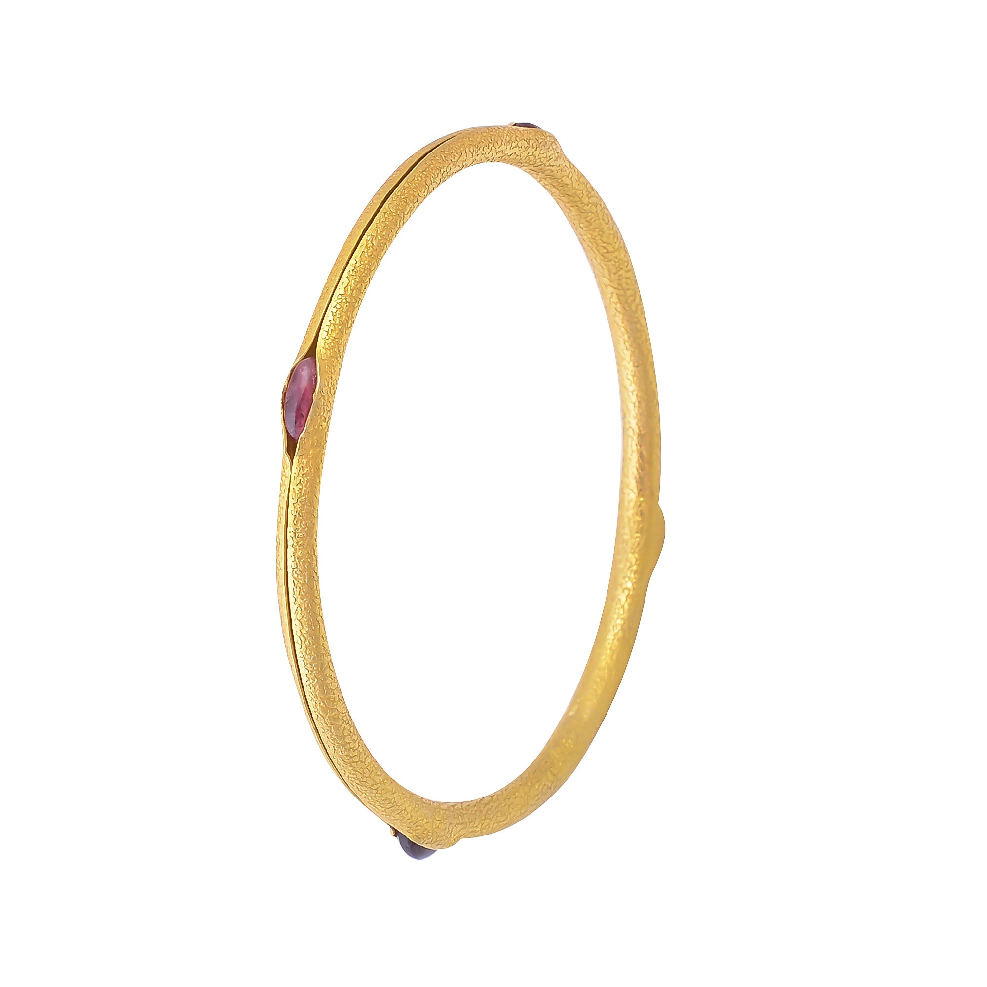 Buy Handcrafted Silver Gold Plated Pink Tourmaline Hollow Pipe Bangle