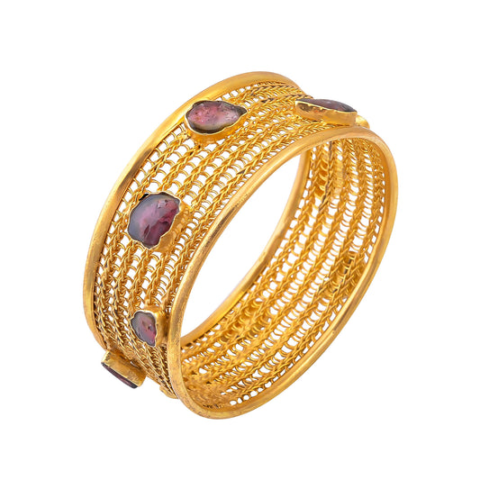 Buy Handmade Silver Gold Plated Multi Tourmaline Weaving Bangle