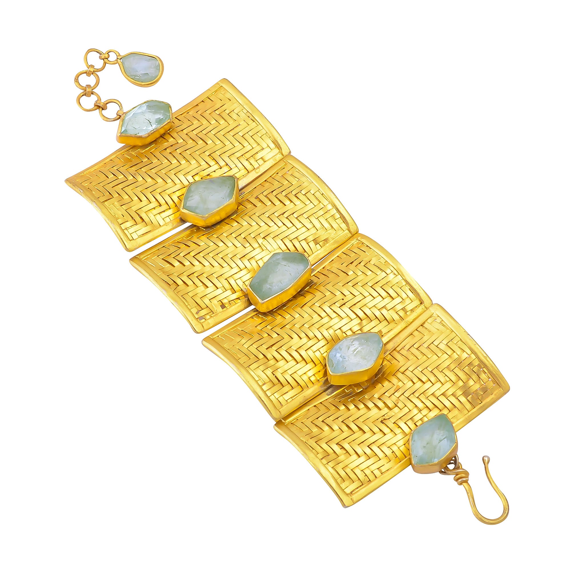 Nialaya Women's Wristband with Aquamarine and Gold