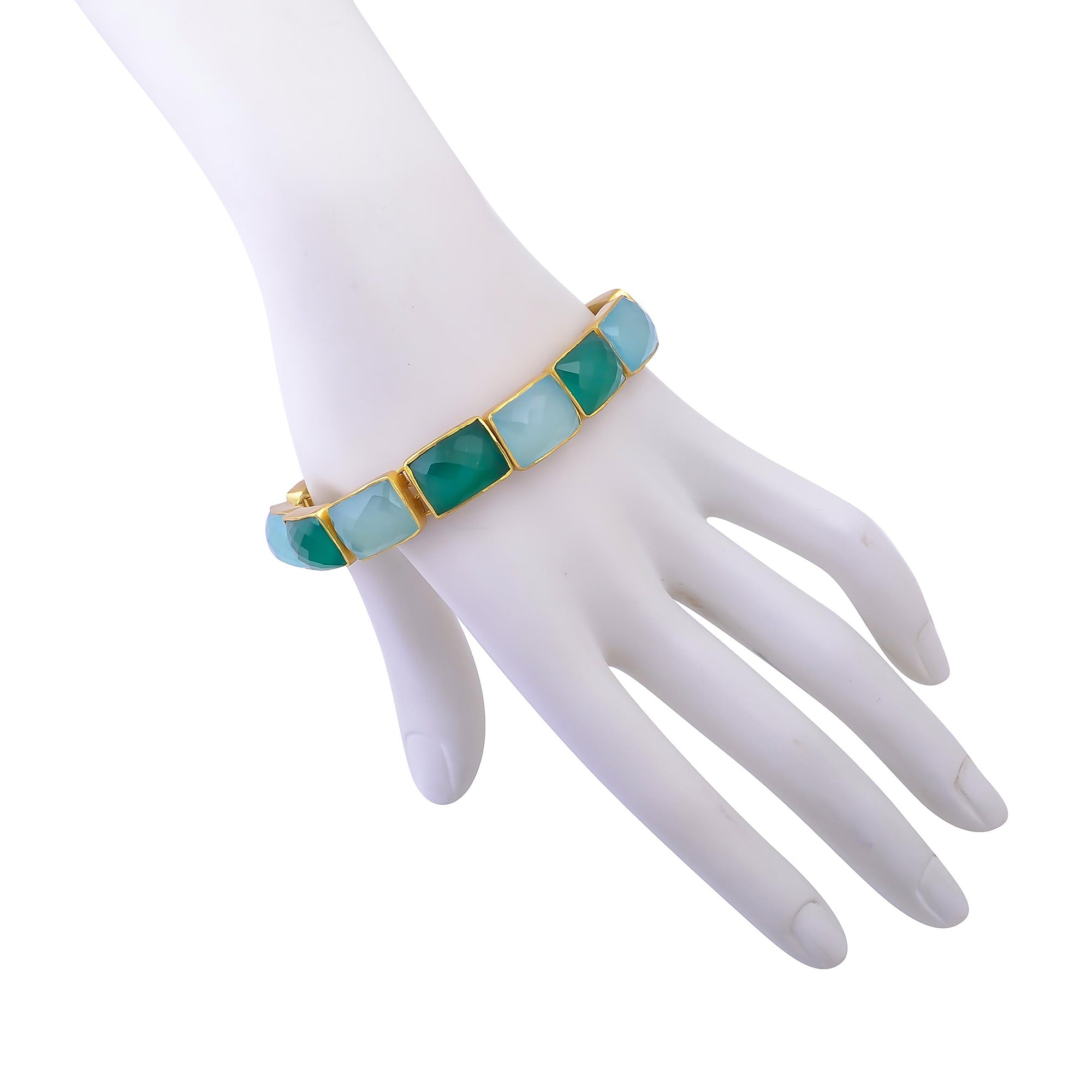 Buy Handcrafted Silver Gold Plated Onyx/chalcedony Bracelet