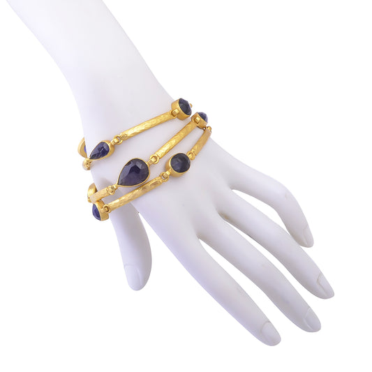 Buy Indian Handcrafted Silver Gold Plated Tanzanite Flat Pipe Bracelet