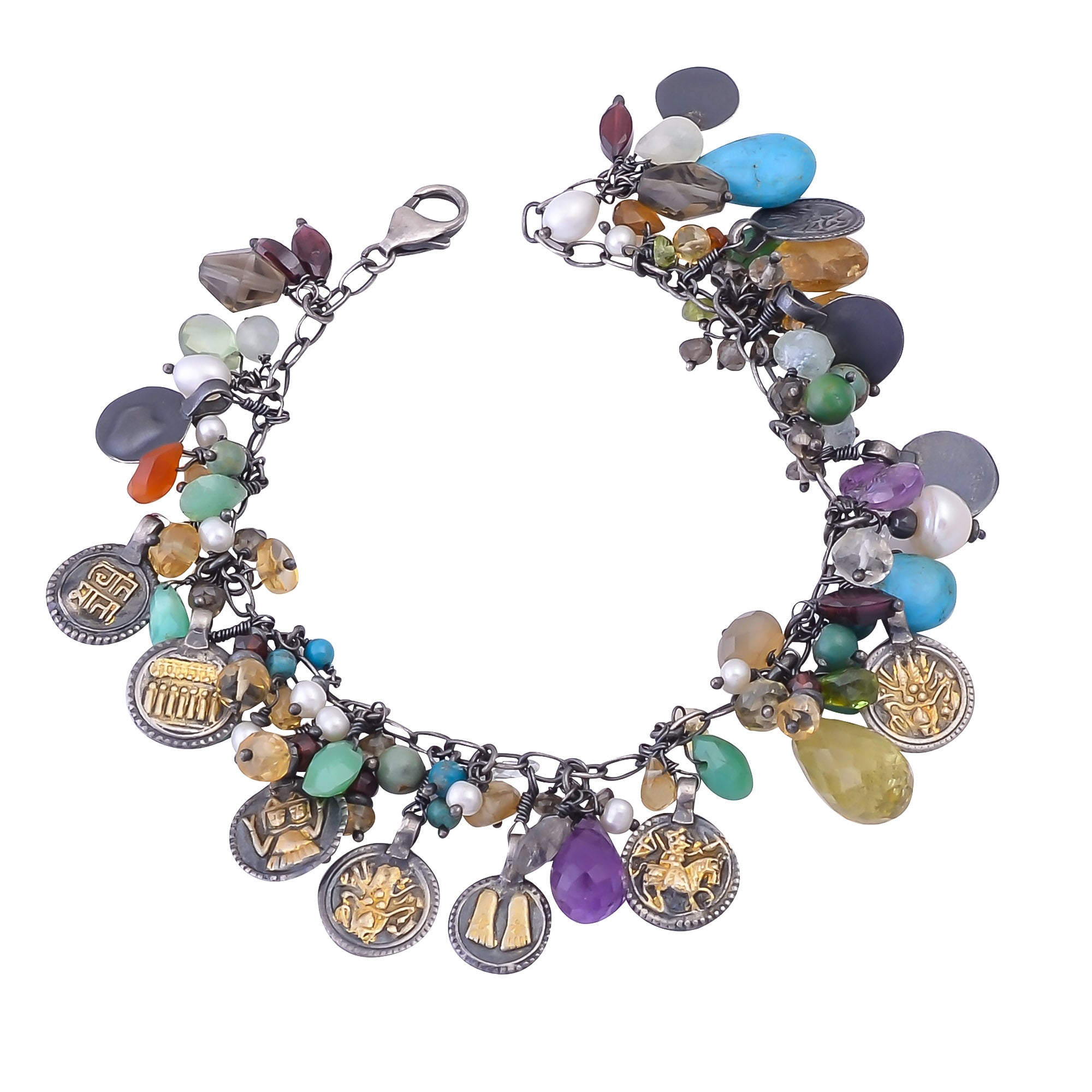 Buy Handcrafted Silver Gold Black Plated Multi Stone Patri Charm Bracelet