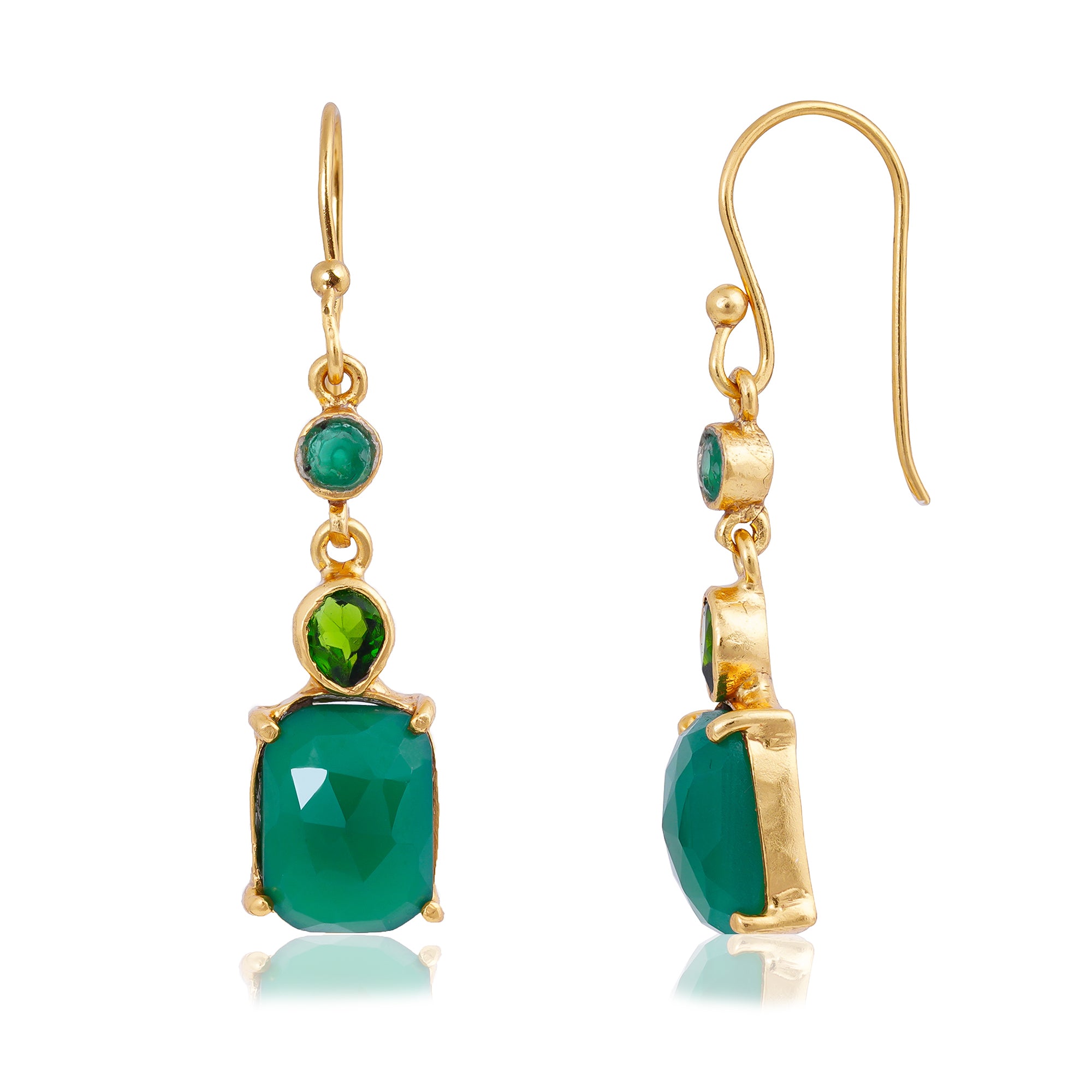 Buy Silver Gold Plated Green Onyx / Tourmaline / Emerald  Earring